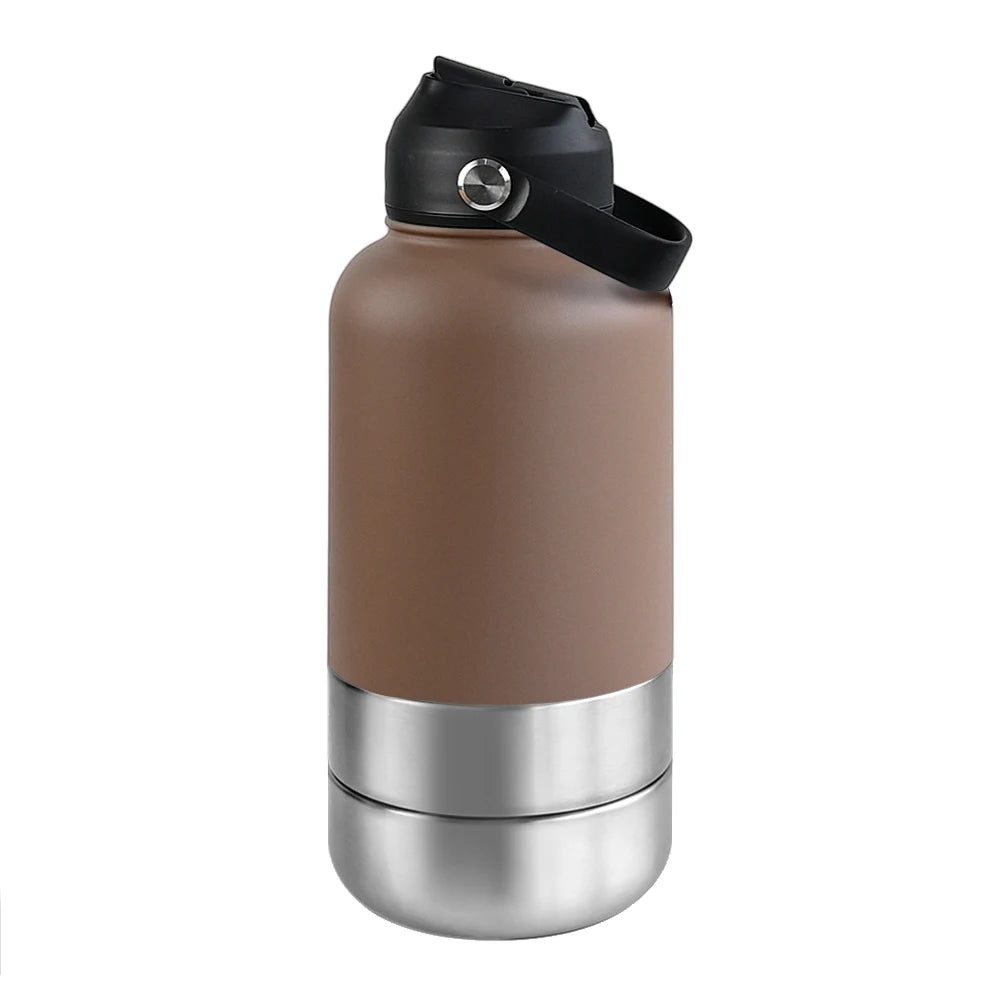 Gourde 3-en-1 pour chien – Eau, croquettes et gamelles intégrées (1L)